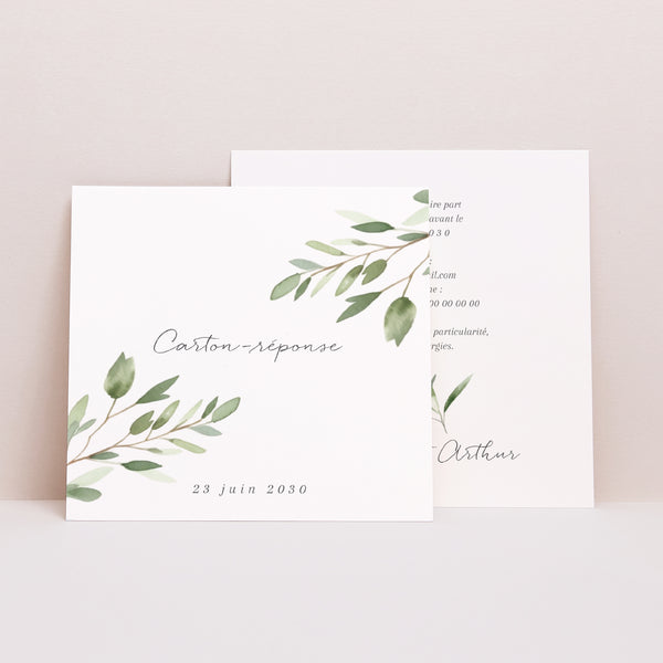 Carton réponse Mariage Carré Feuillage photo