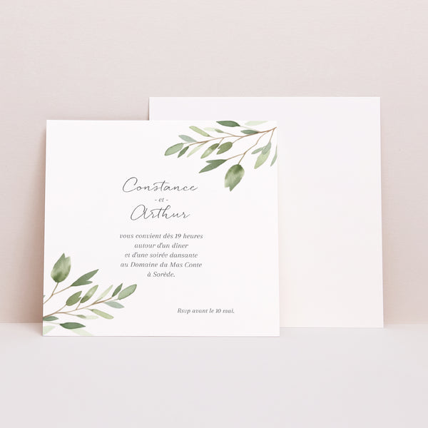 Invitations Mariage Carré Feuillage photo