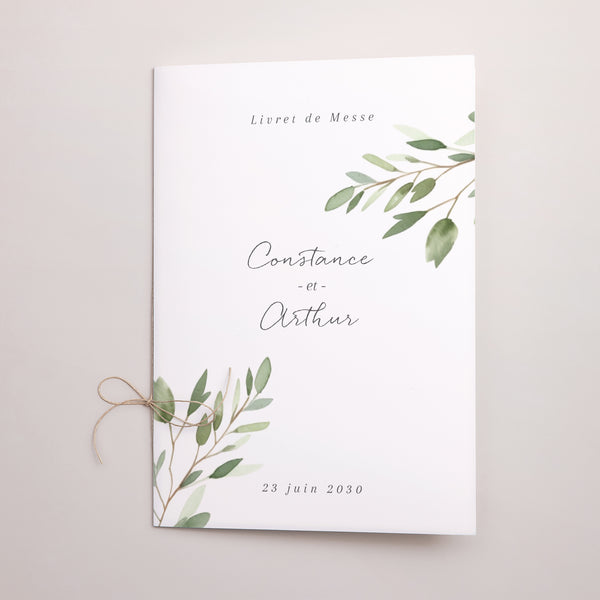Livret de messe Mariage Double volet Feuillage photo