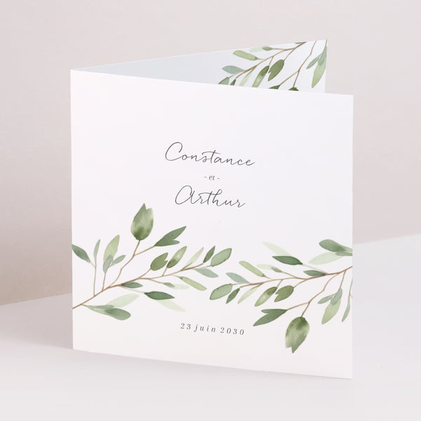 Faire-part Mariage Carré double volet Feuillage photo