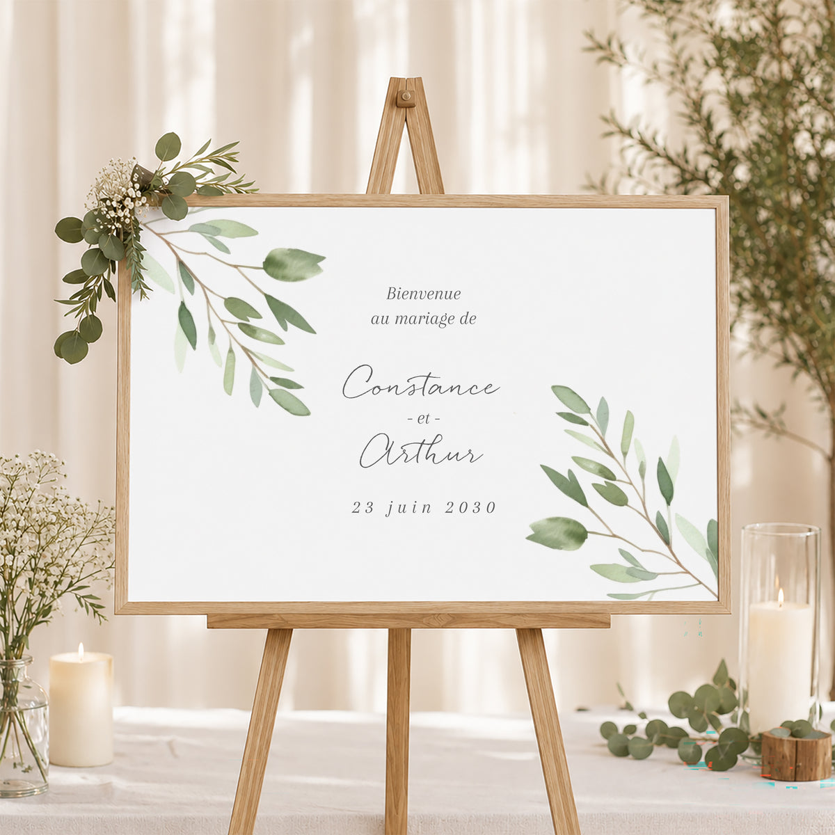 Panneau bienvenue Mariage Paysage 90 x 60 cm Feuillage photo N° 1