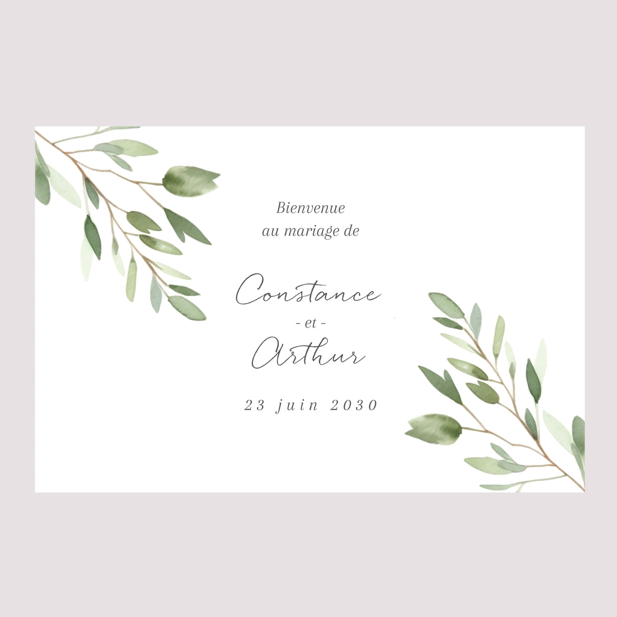 Panneau bienvenue Mariage Paysage 90 x 60 cm Feuillage photo N° 2