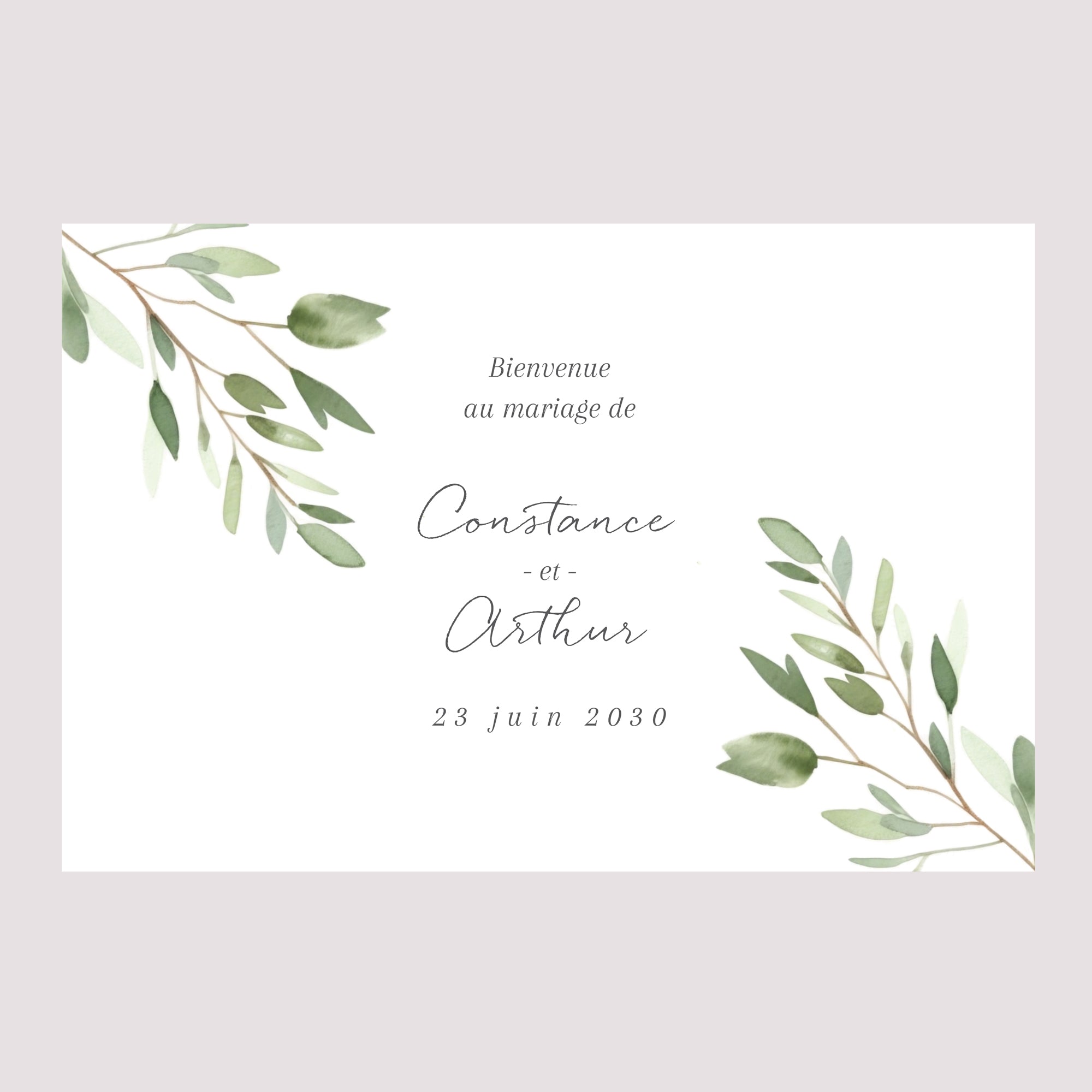 Panneau bienvenue Mariage Paysage 90 x 60 cm Feuillage photo N° 2