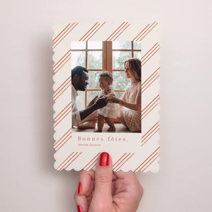 Carte de Noel Fin d'année Portrait, bords biscuit Rayures rouges photo N° 2