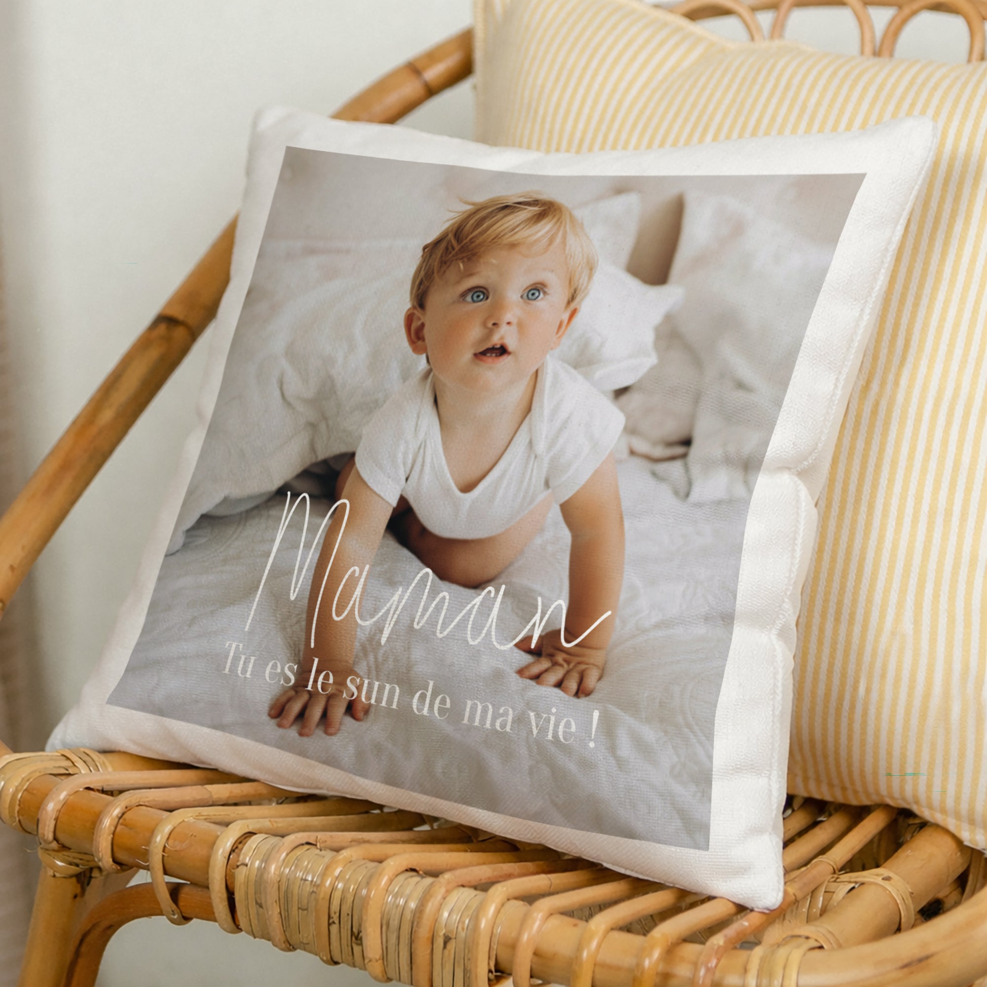 Coussin Objets Beige naturel The best family photo N° 1