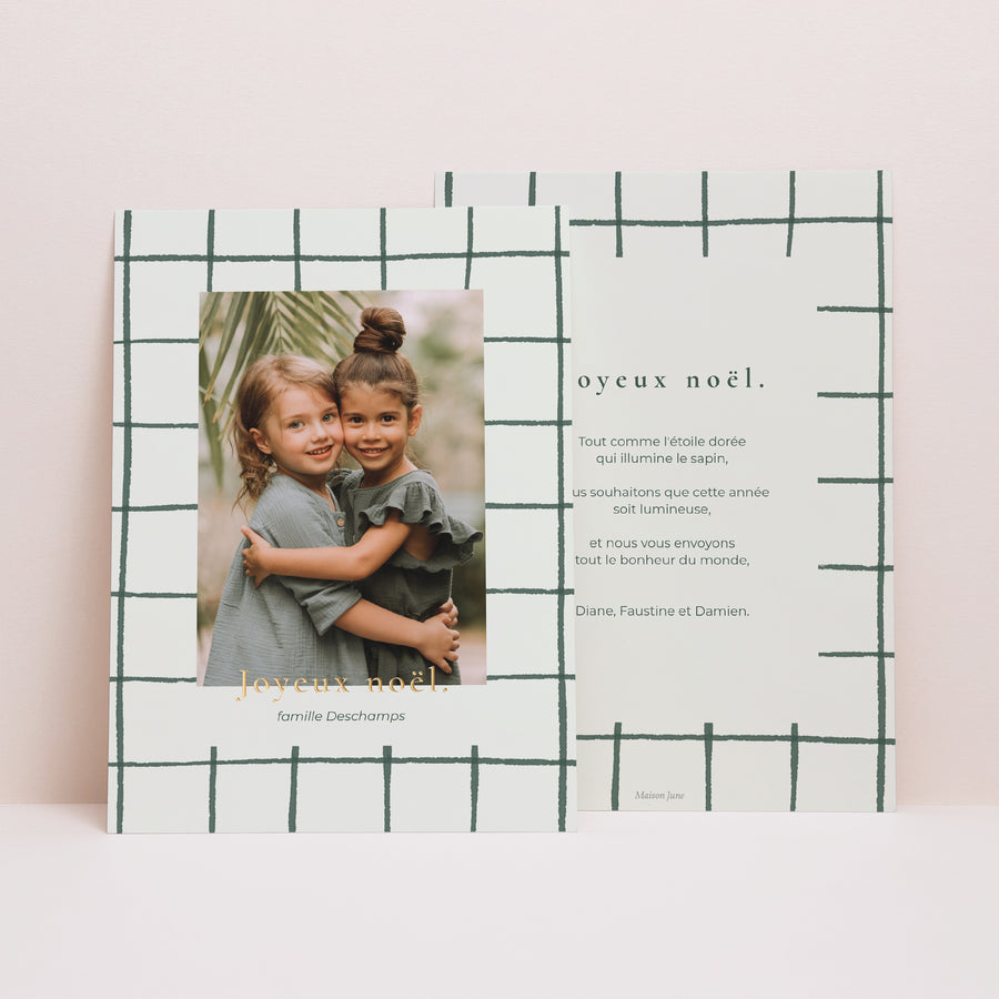 Carte de Noel Fin d'année Portrait Motif vert photo
