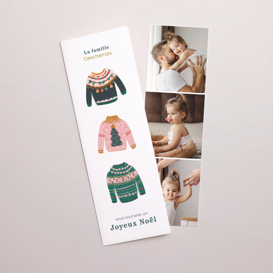 Carte de voeux Fin d'année Marque-page photo Les pulls de noël photo