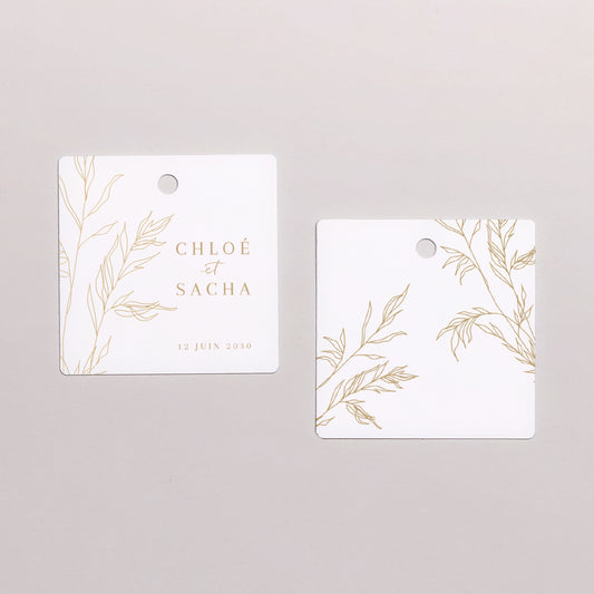 Etiquette perforée Mariage Carrée feuillage épuré doré photo