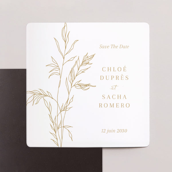 Save the date Mariage Lot de 9, magnétique Feuillage épuré doré photo