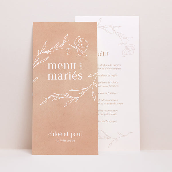 Menu Mariage Panoramique portrait Une page de poésie photo
