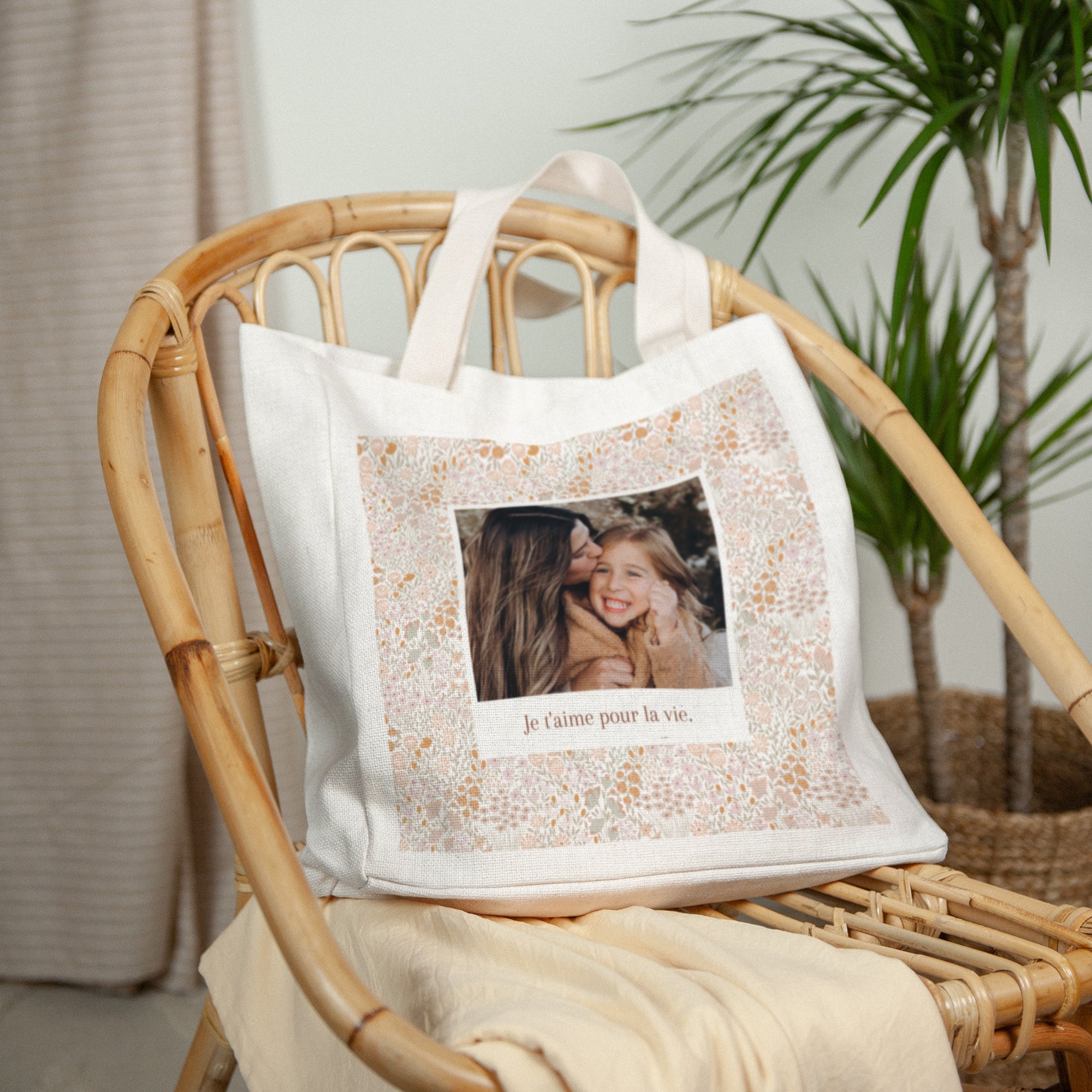 Tote bag Objets Anse en toile Liberty rose photo N° 2