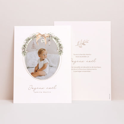 Carte de Noel Fin d'année Portrait Couronne ovale photo N° 1