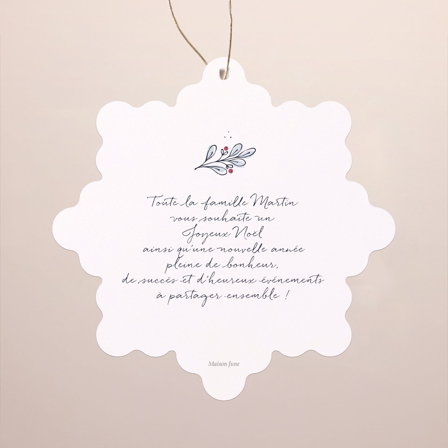 Carte de Noel Fin d'année Flocon à suspendre Un hiver tout doux photo N° 2