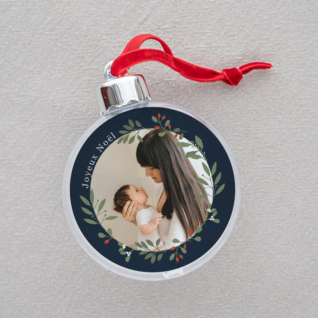Boule de Noël Fin d'année Ronde Couronne noël fond bleu