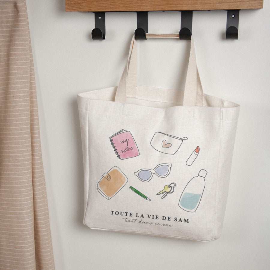 Tote bag Objets Anse en toile Toute ma vie photo