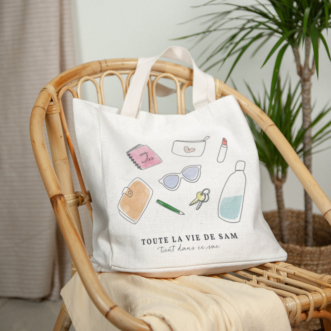 Tote bag Objets Anse en toile Toute ma vie photo N° 2