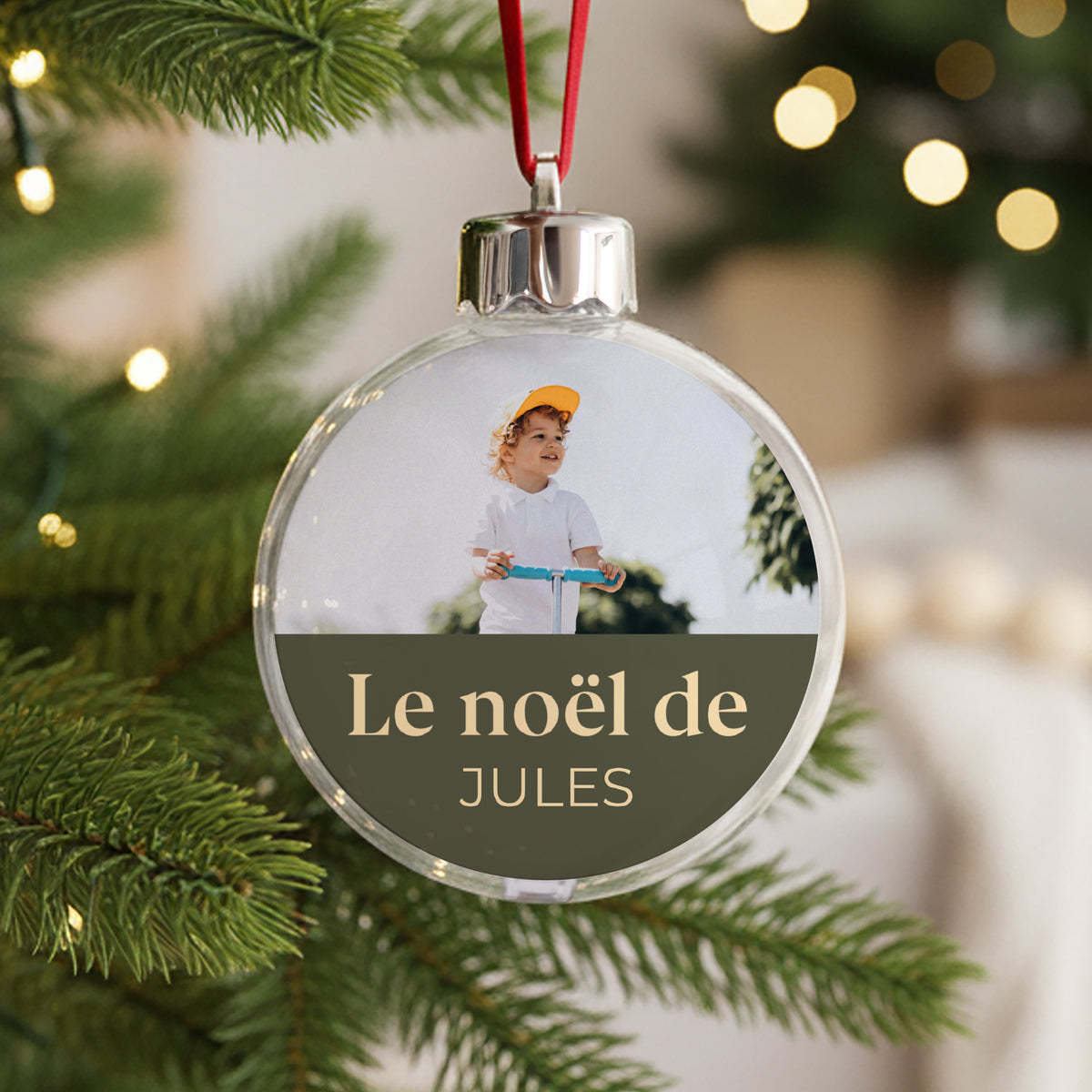 Boule de Noël Fin d'année Ronde Vert kaki photo N° 1