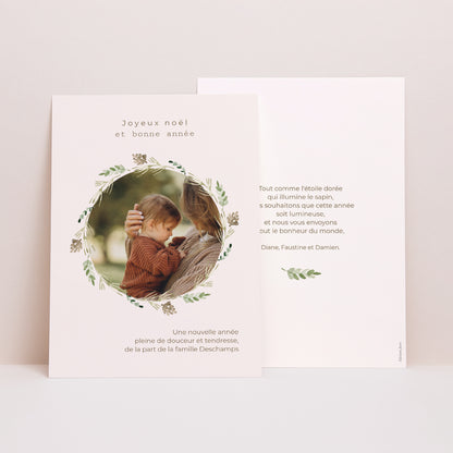 Carte de Noel Fin d'année Portrait Couronne de pomme de pin photo N° 1