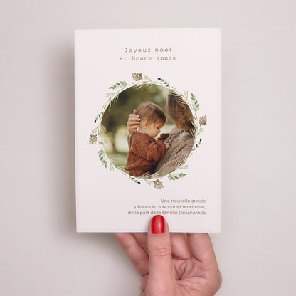 Carte de Noel Fin d'année Portrait Couronne de pomme de pin photo N° 2