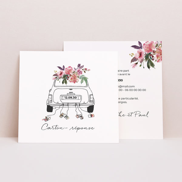 Carton réponse Mariage Carré Mini fleurie photo