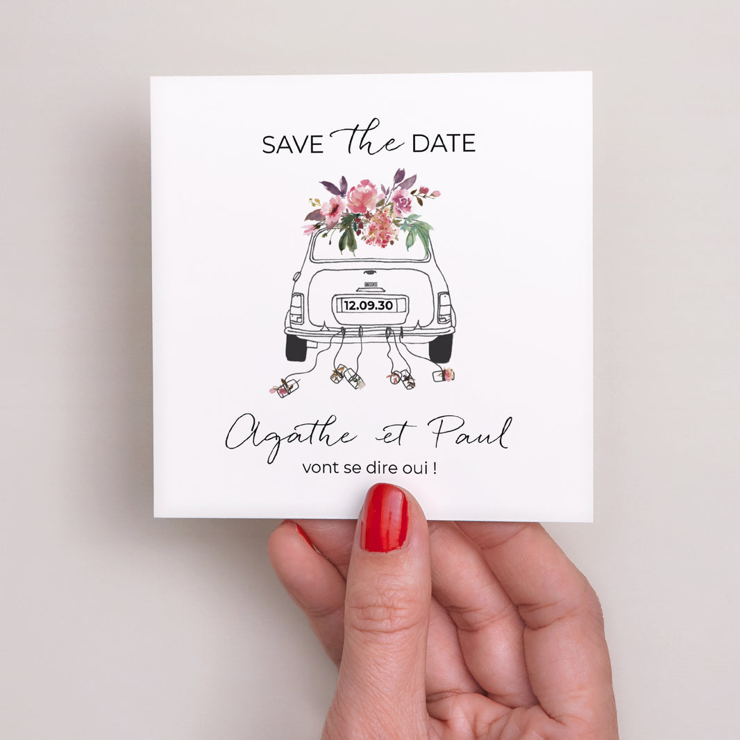 Save the date Mariage Carré Mini fleurie photo N° 2