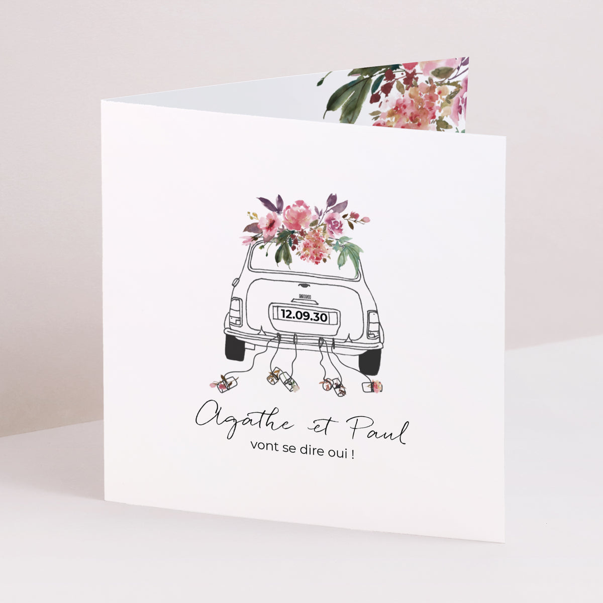 Faire-part Mariage Carré double volet Mini fleurie photo