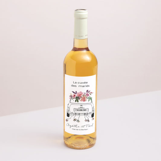 Etiquette bouteille Mariage Portrait Mini fleurie photo