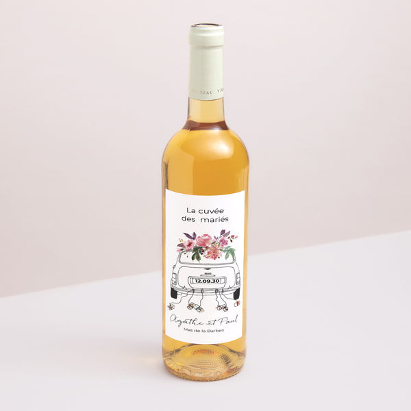 Etiquette bouteille Mariage Portrait Mini fleurie photo