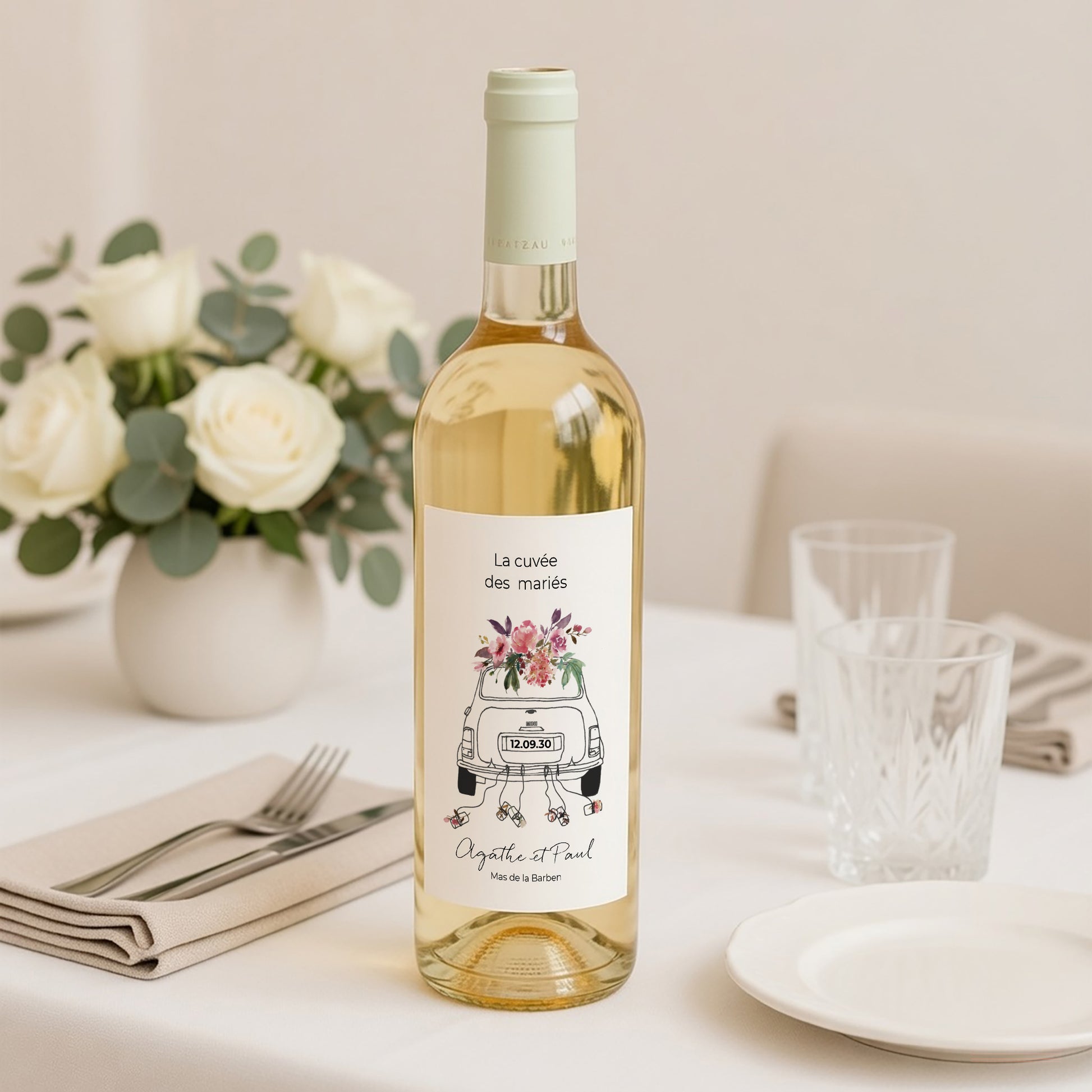 Etiquette bouteille Mariage Portrait Mini fleurie photo N° 2