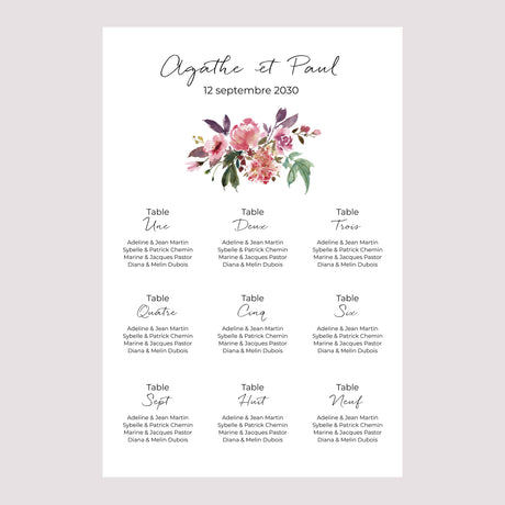Plan de table Mariage Portrait Mini fleurie