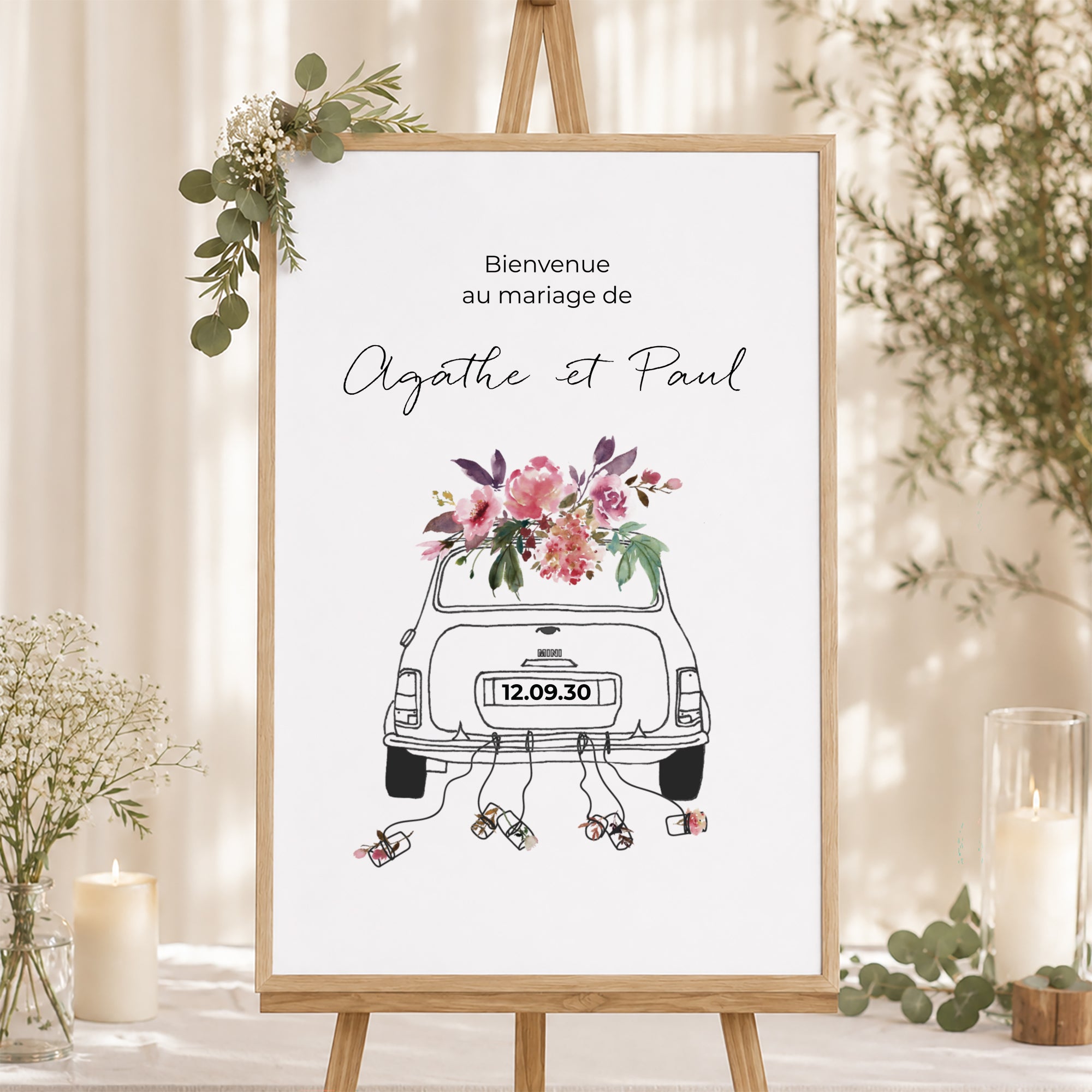 Panneau bienvenue Mariage Portrait 60 x 90 cm Mini fleurie photo N° 1
