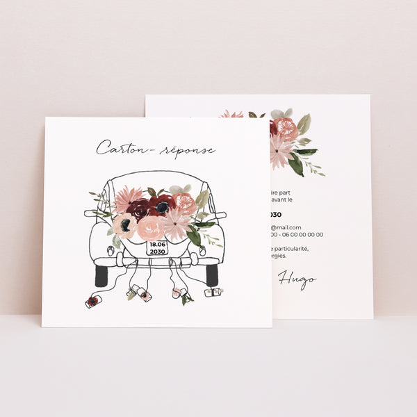 Carton réponse Mariage Carré Coccinelle fleurie photo