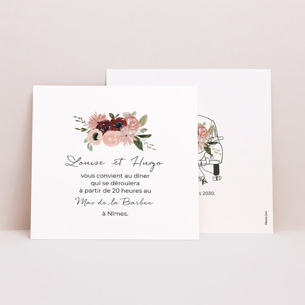 Invitations Mariage Carré Coccinelle fleurie photo