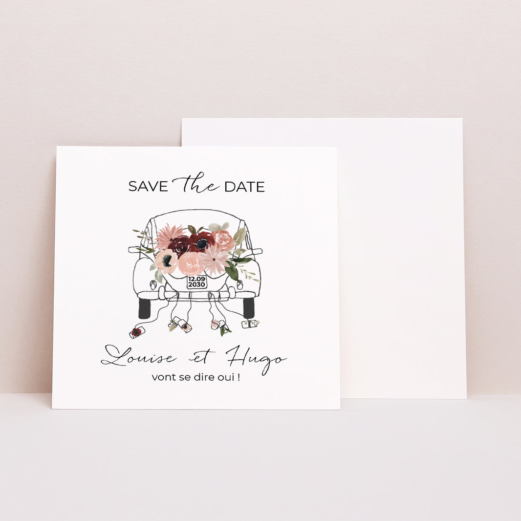 Save the date Mariage Carré Coccinelle fleurie photo N° 1