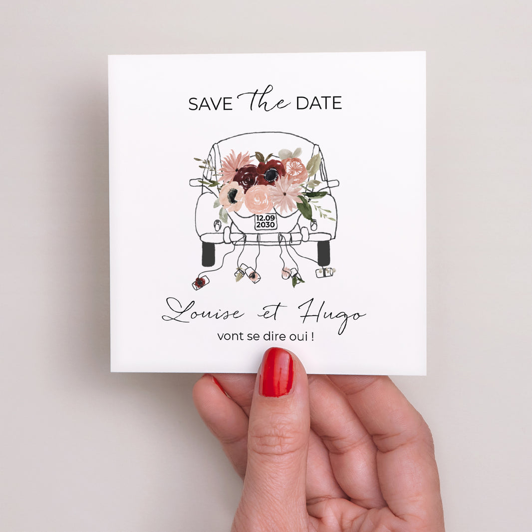 Save the date Mariage Carré Coccinelle fleurie photo N° 2