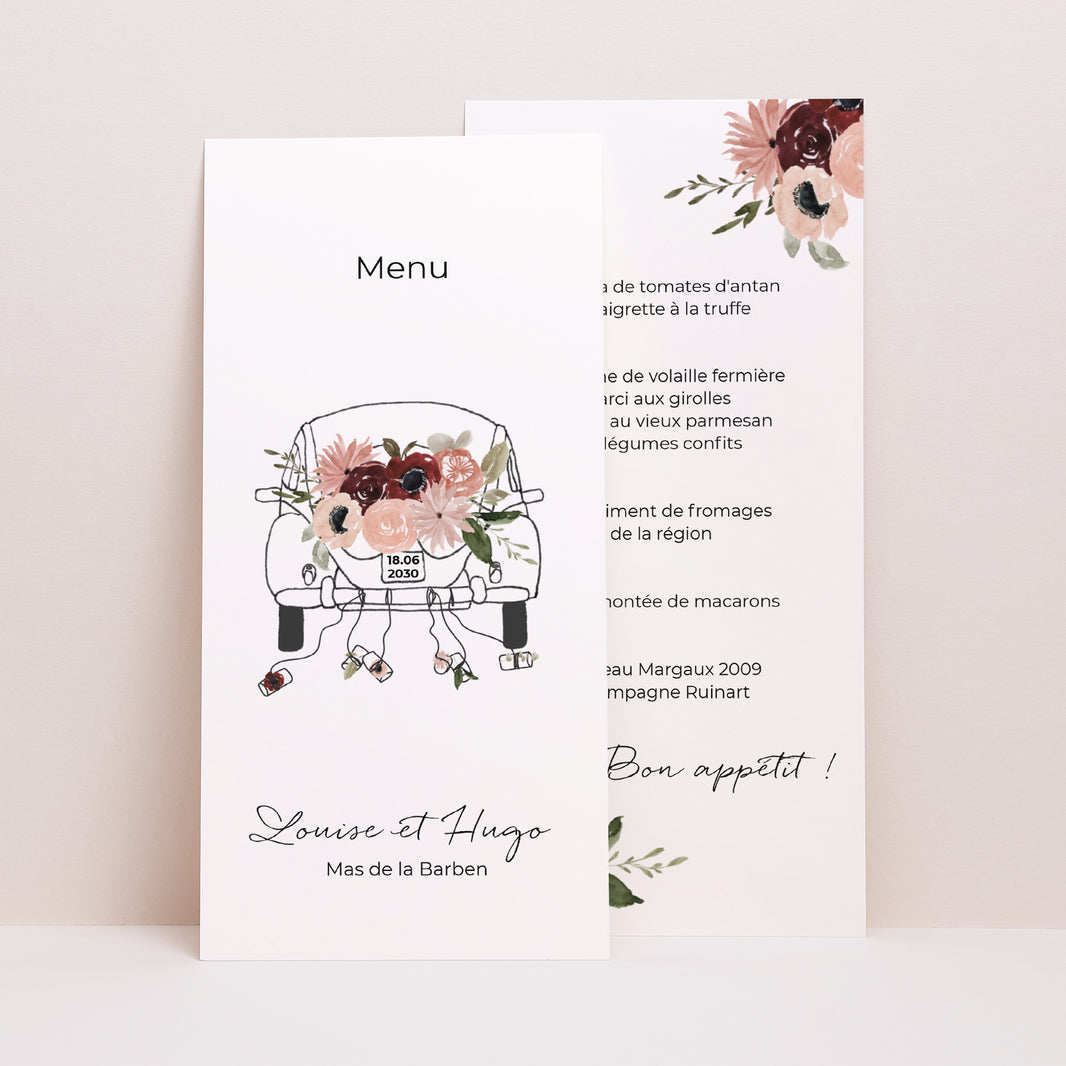 Menu Mariage Panoramique portrait Coccinelle fleurie photo N° 1