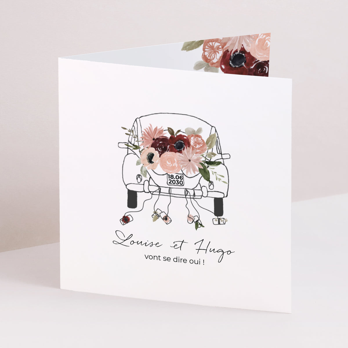 Faire-part Mariage Carré double volet Coccinelle fleurie photo