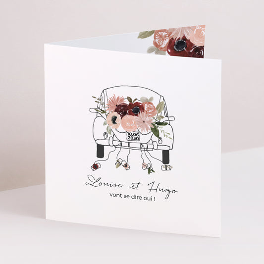 Faire-part Mariage Carré double volet Coccinelle fleurie photo