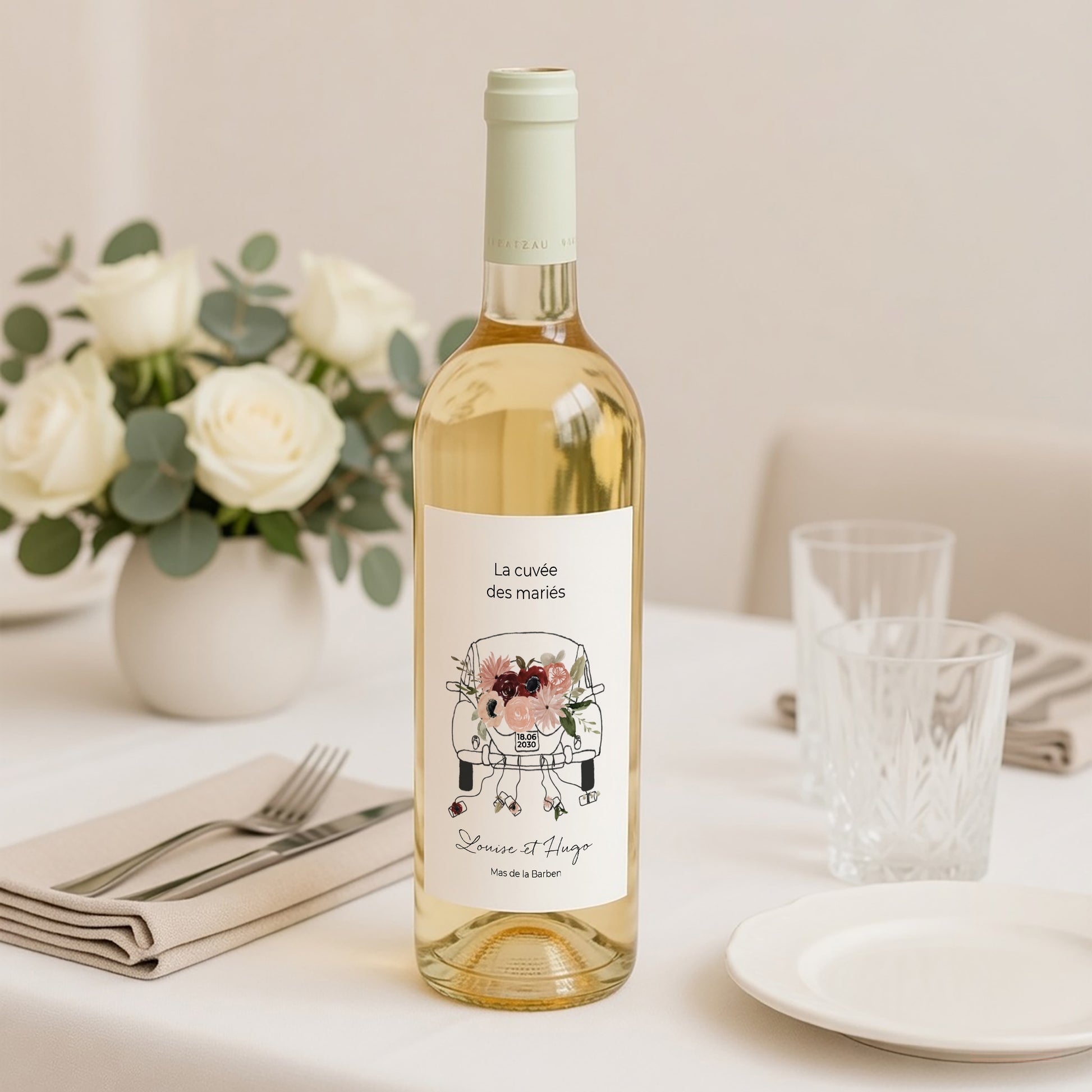 Etiquette bouteille Mariage Portrait Coccinelle fleurie photo N° 2