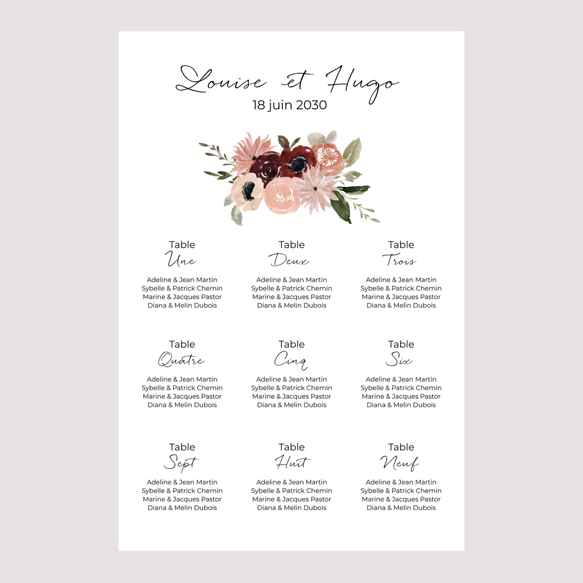 Plan de table Mariage Portrait Coccinelle fleurie photo N° 2