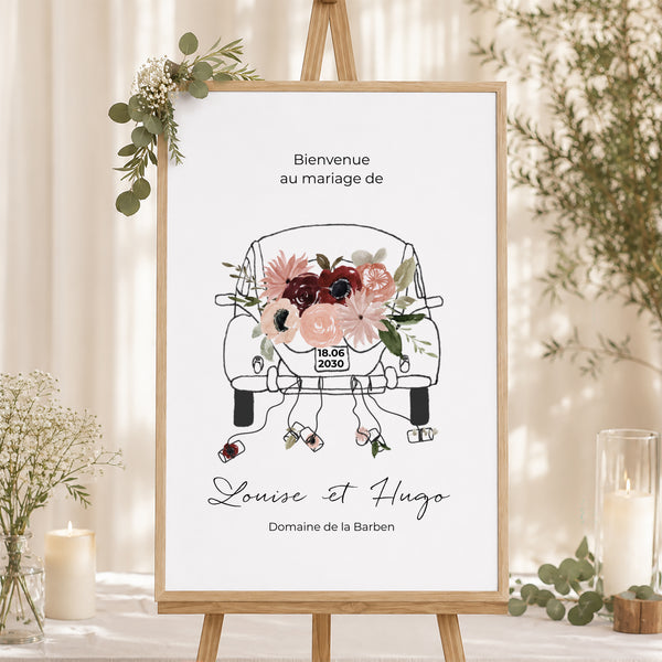 Panneau bienvenue Mariage Portrait 60 x 90 cm Coccinelle fleurie photo