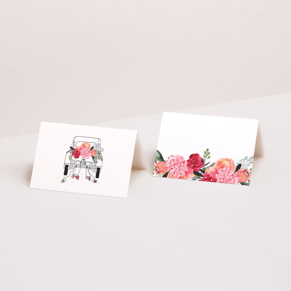 Marque-place Mariage 2 volets 2CV fleurie photo