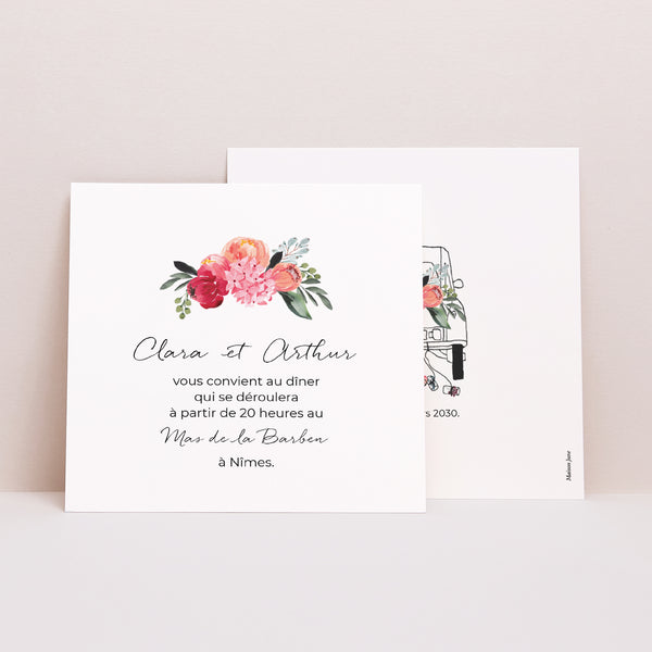 Invitations Mariage Carré 2CV fleurie photo
