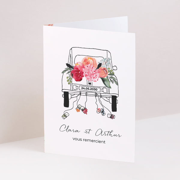 Remerciements Mariage Portrait double volet 2CV fleurie photo