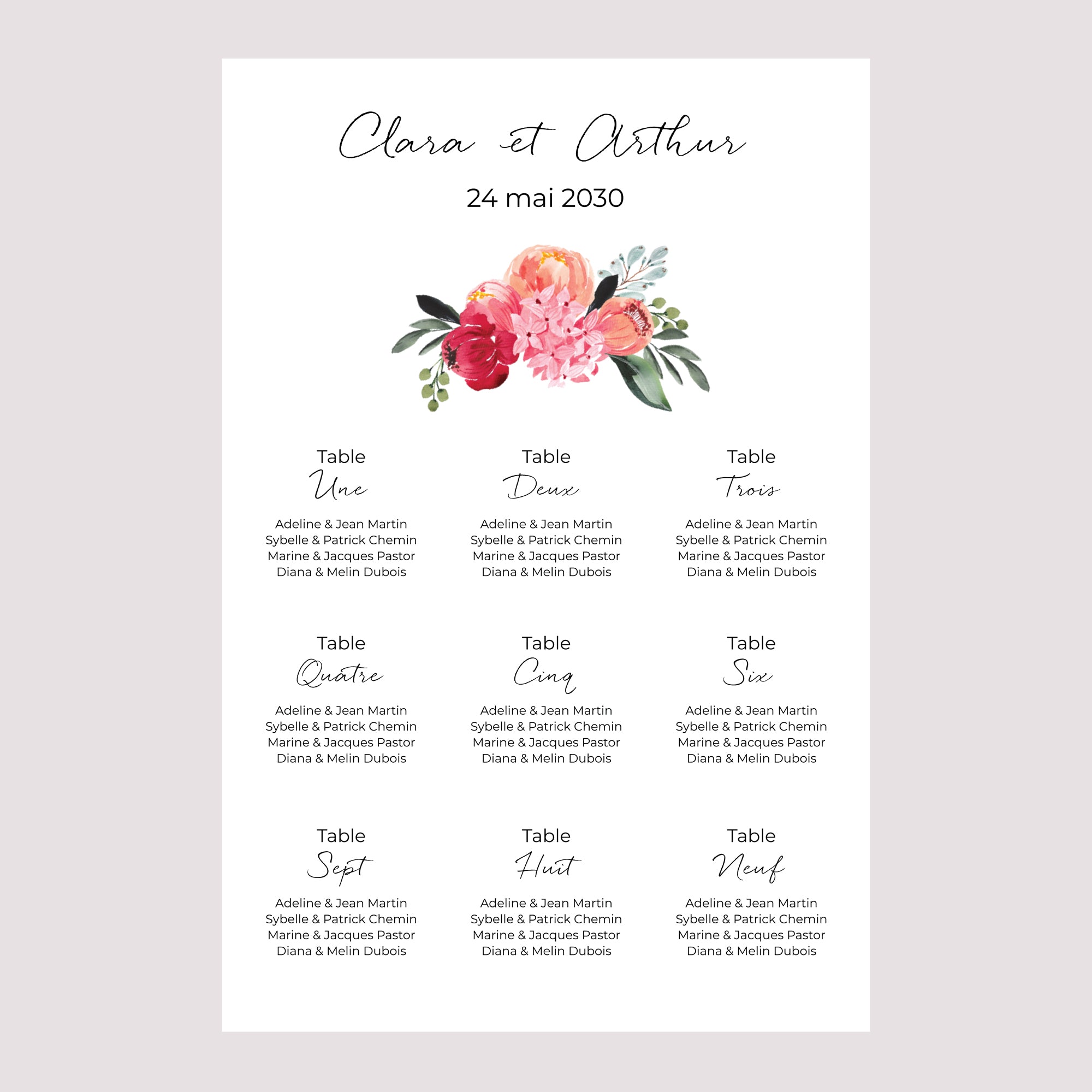 Plan de table Mariage Portrait 2CV fleurie photo N° 2