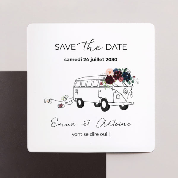 Save the date Mariage Lot de 9, magnétique Combi fleuri photo