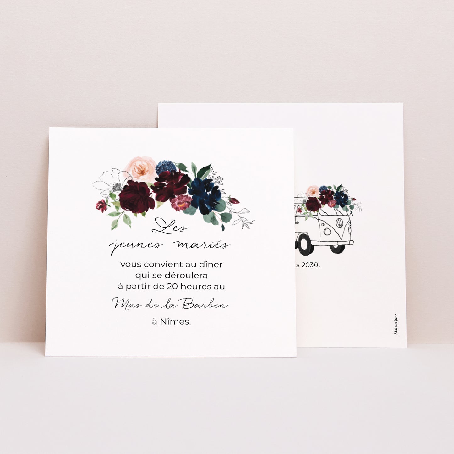 Invitations Mariage Carré Combi fleuri photo N° 1