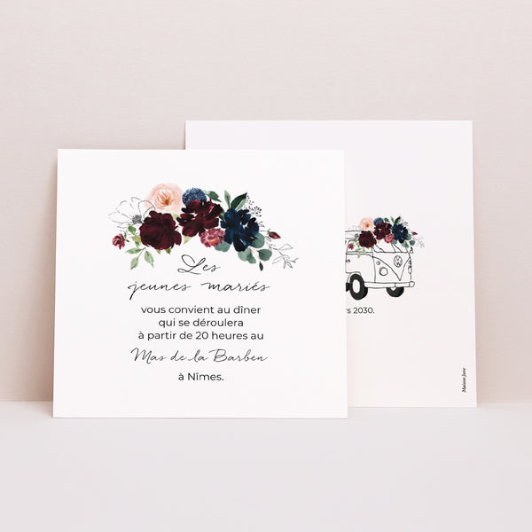Invitations Mariage Carré Combi fleuri photo