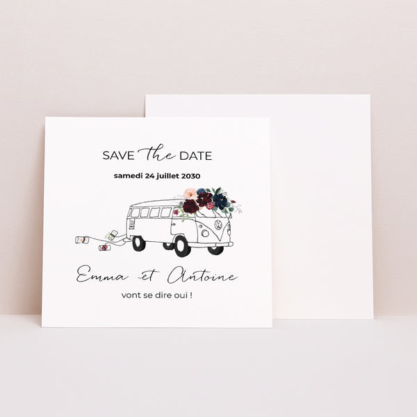Save the date Mariage Carré Combi fleuri photo