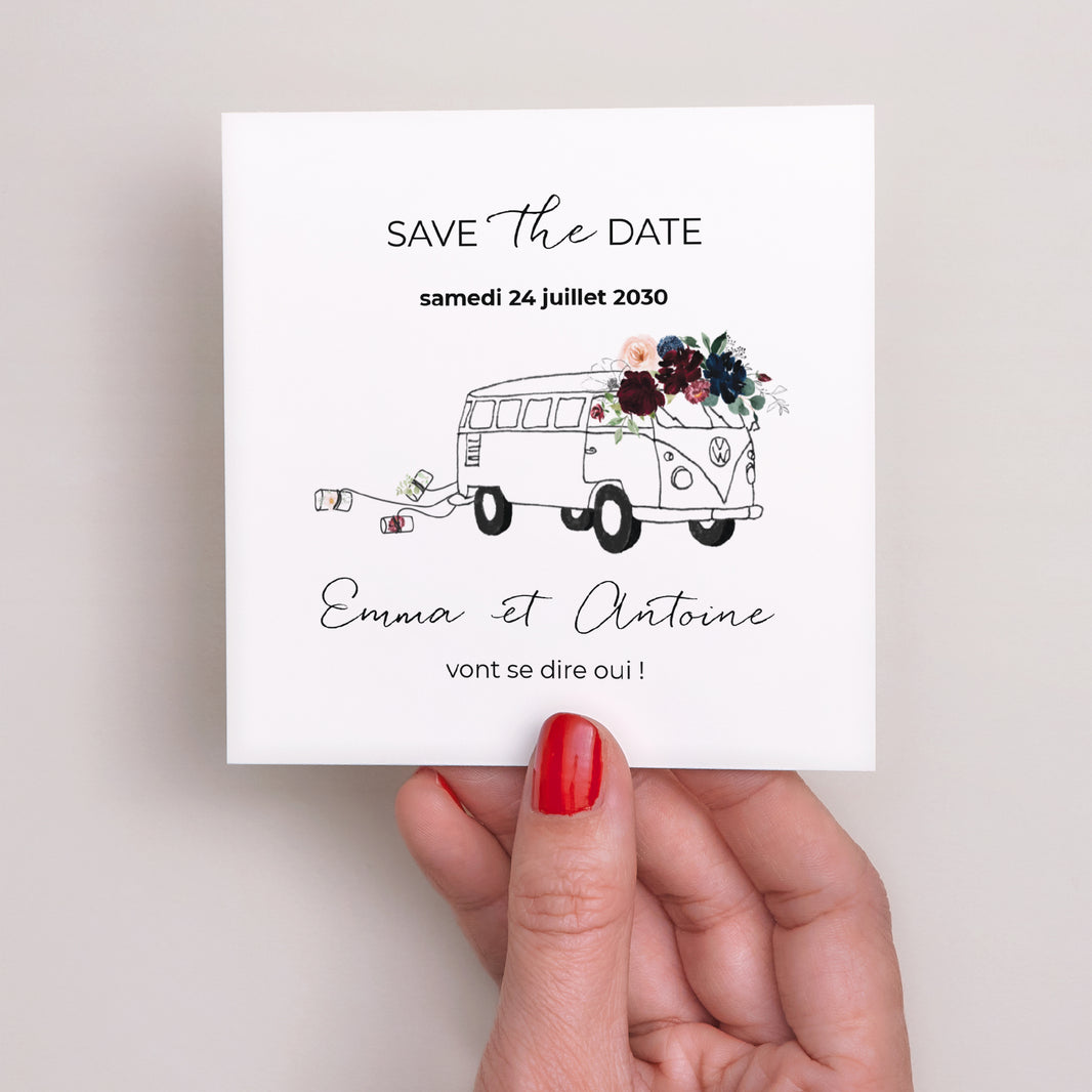 Save the date Mariage Carré Combi fleuri photo N° 2